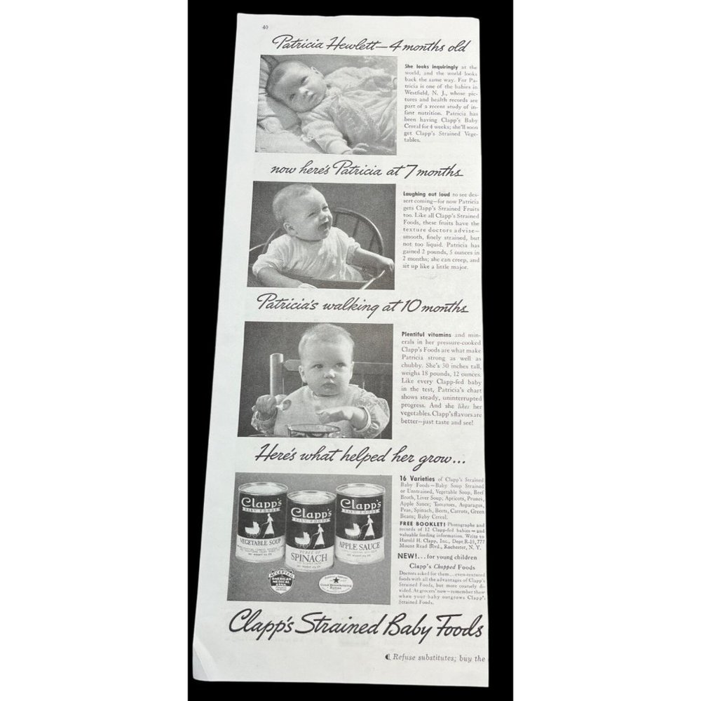 Clapp's Baby Food 1938 Vintage Print Ad Rochester New York